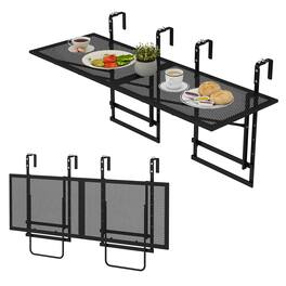 Gymax - 2PCS 48'' Connectable Metal Folding Hanging Bar Table w/5-Level Adjustable Height - Black
