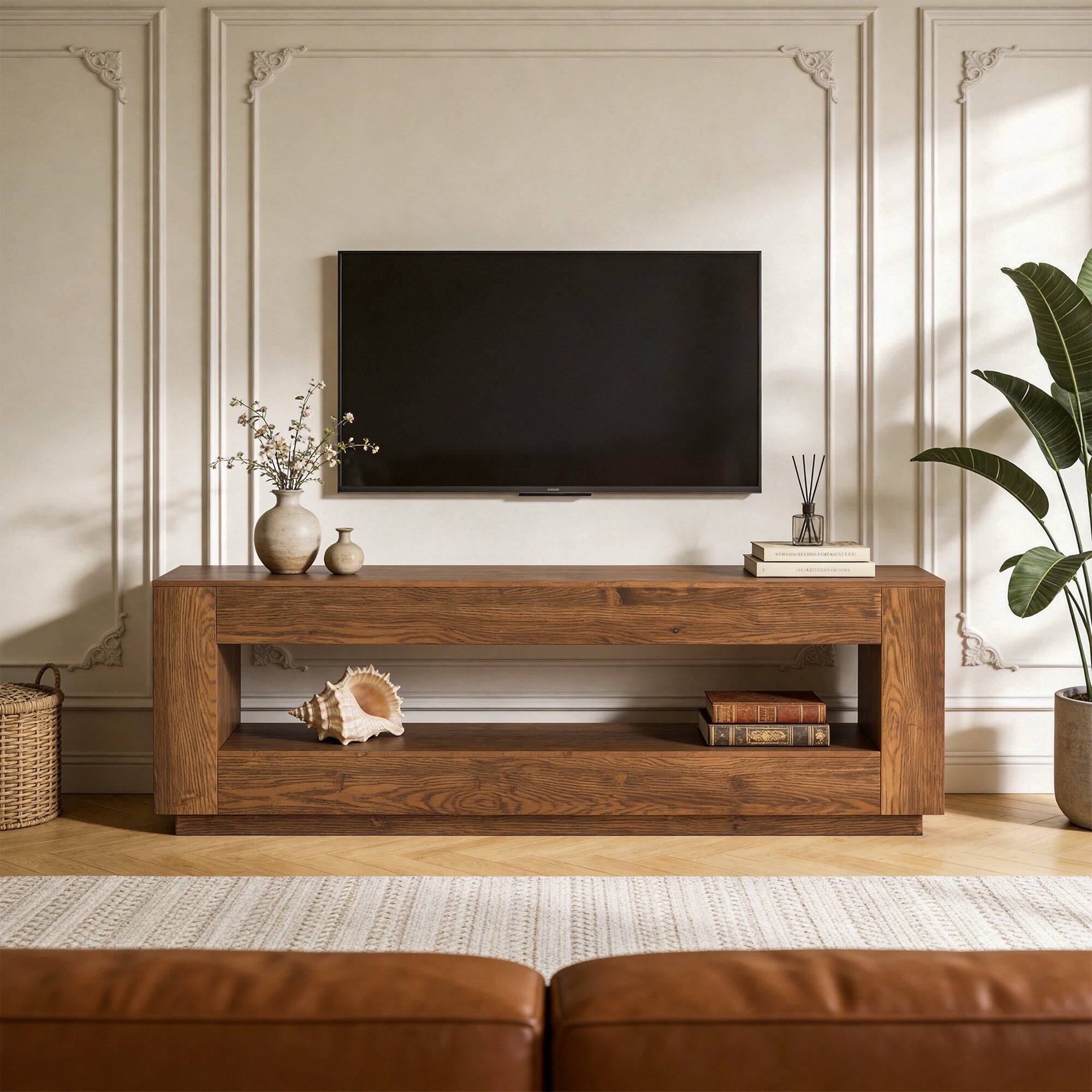 Alt View 1. Tribesigns - Office Media Console with Solid Wood Construction, for Media Equipment and Storage in Meeting Rooms and Reception Areas - Brown.