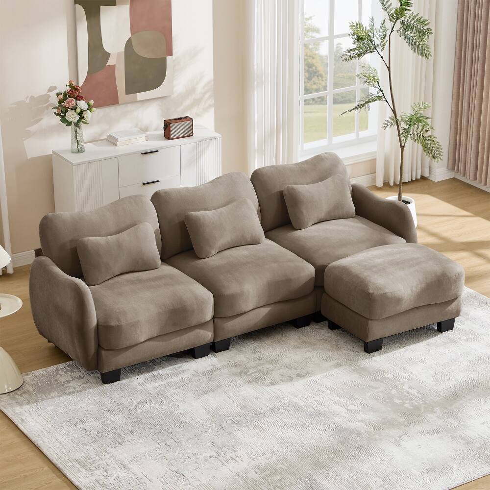 Front. Loheer - Loheer Chenille L-Shaped Sofa Oversized 3-Seater Sectional with Movable Ottoman and Waist Pillows Coffee - Coffee.
