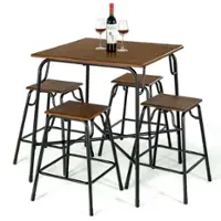Costway - 5PCS Bar Table Set Counter Height Dining Set w/ 4 Stools - Rustic Brown/Black - Front_Zoom