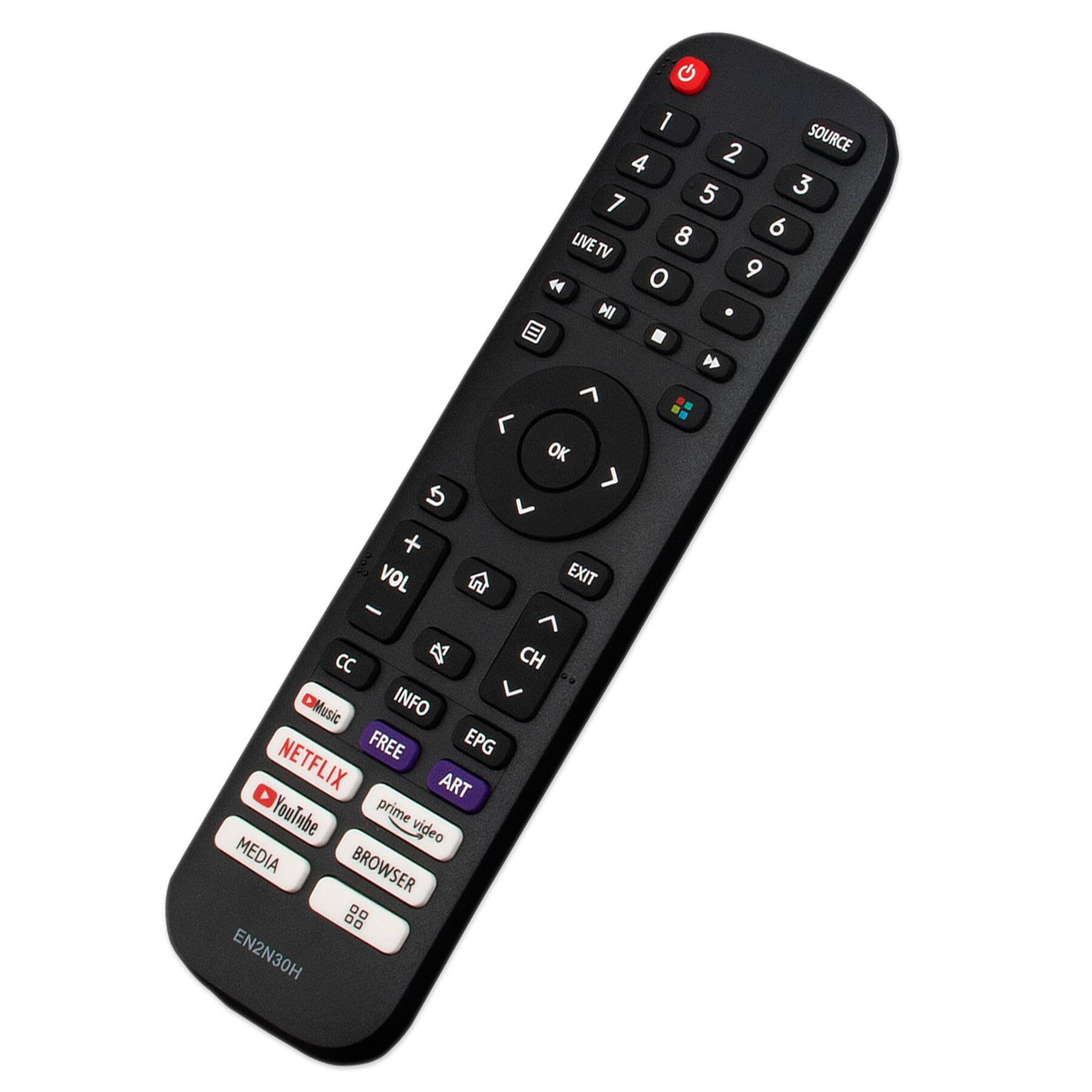 Sure, here is the corrected and grouped text from the image:

**Top Section:**
- SOURCE
- 1 2 3
- 4 5 6
- 7 8 9
- 0

**Middle Section:**
- LIVETV
- OK
- VOL + VOL -
- EXIT
- CH
- CC
- INFO
- FREE
- EPG
- NETFLIX
- ART
- YouTube
- prime video
- MEDIA
- BROWSER

**Bottom Section:**
- EN2N30H