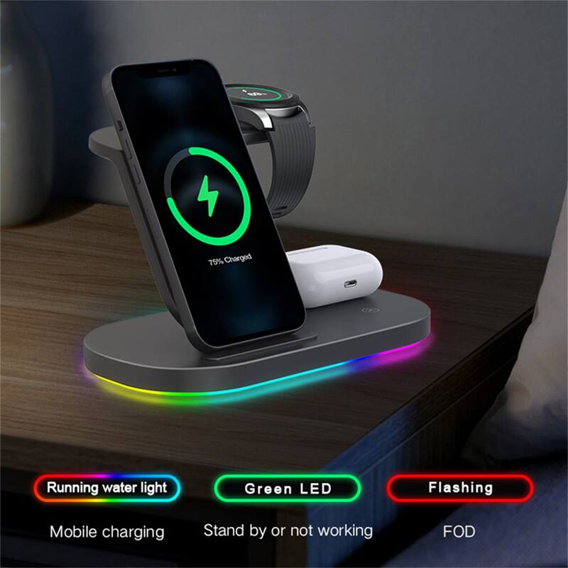 - 75% Charged
- Running water light
- Green LED
- Flashing
- Mobile charging
- Stand by or not working
- FOD