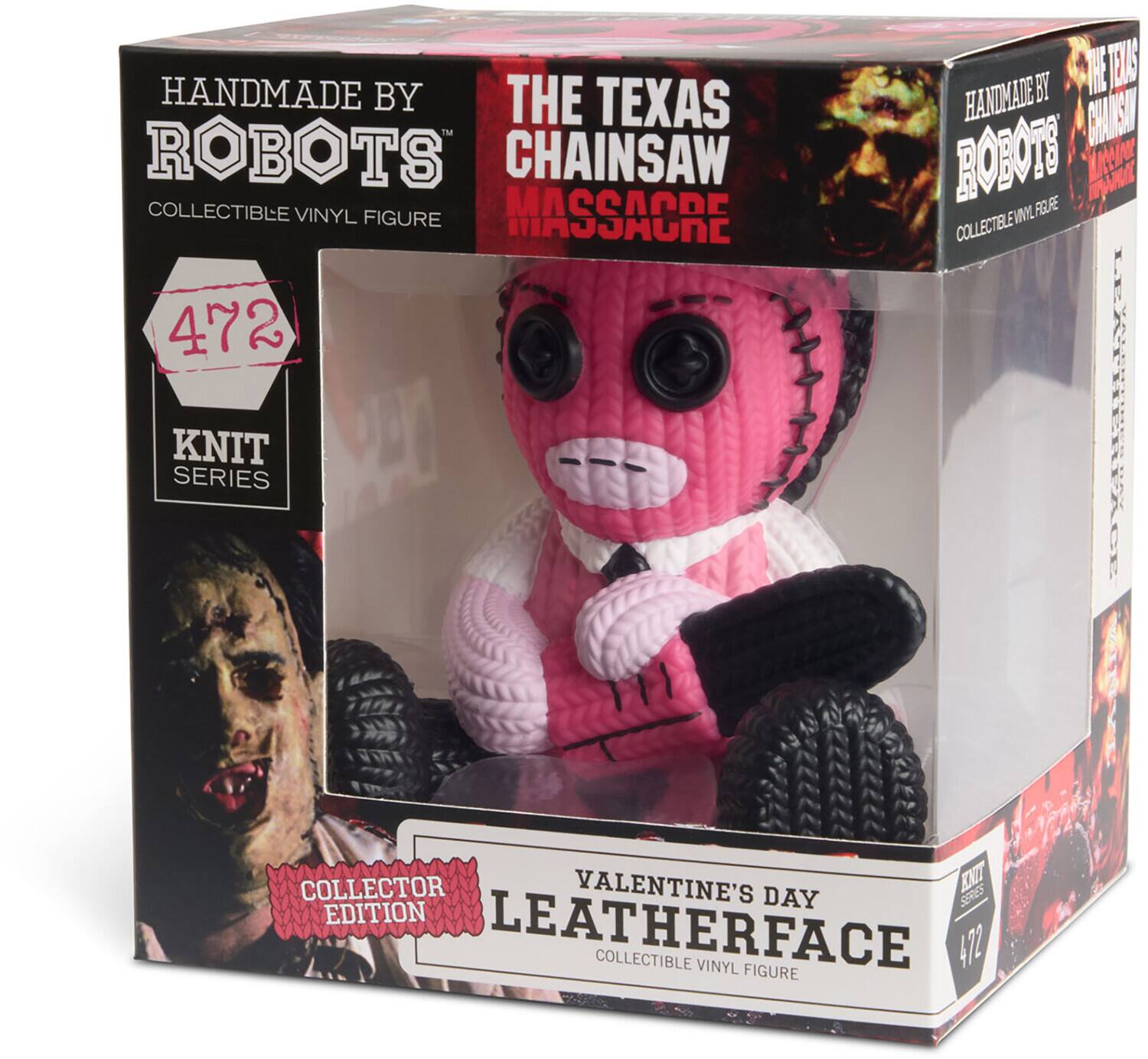 HANDMADE BY THE TEXAS CHAINSAW MASSACRE 472 KNIT SERIES BY ROBOTS COLLECTIBLE VINYL FIGURE. VALENTINE'S DAY EDITION LEATHERFACE COLLECTIBLE VINYL FIGURE