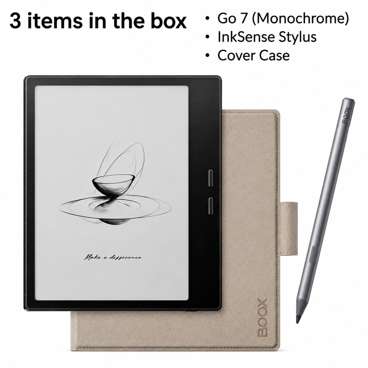 Bundle - BOOX - Go 7 (Gen 2). InkSense Plus Stylus + Beige Magnetic Cover Case with Pen Holder - 2025 - Black