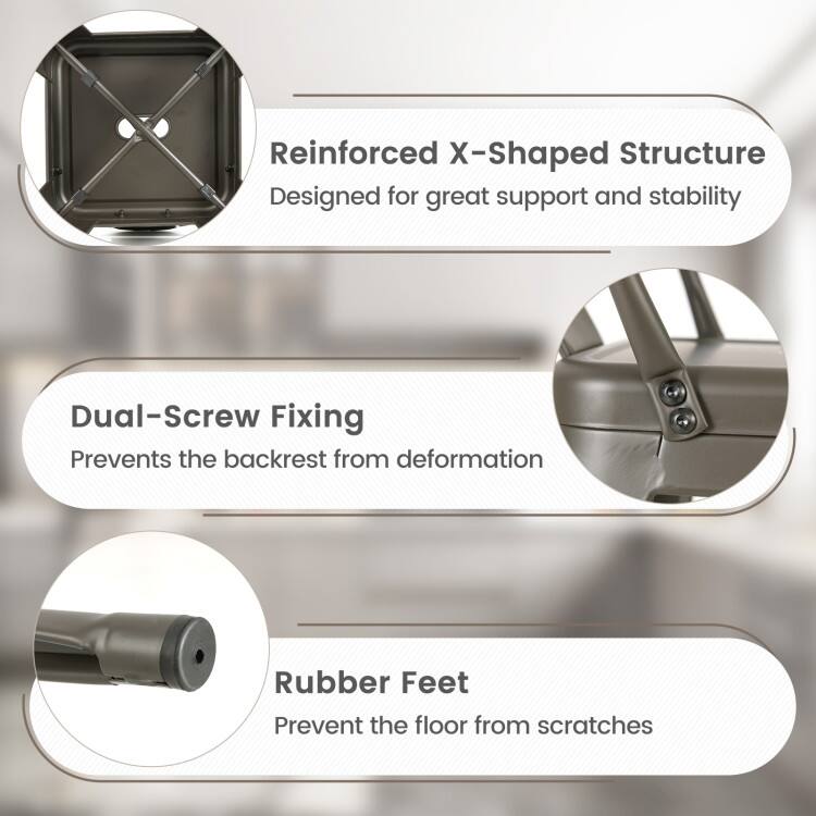 Reinforced X-Shaped Structure  
Designed for great support and stability  

Dual-Screw Fixing  
Prevents the backrest from deformation  

Rubber Feet  
Prevent the floor from scratches