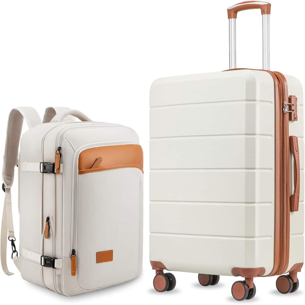 Front. LUGGEX - LUGGEX 20" Carry-On Luggage Travel Tote Bag Set Expandable Hardside Suitcase with Spinner Wheels and TSA Lock - EX-Lite - White.