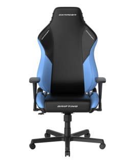 DXRacer - Drifting L ergonomic gaming chair with lumbar support, headrest, reclining, racing style design, and adjustable height - Black and Light Blue