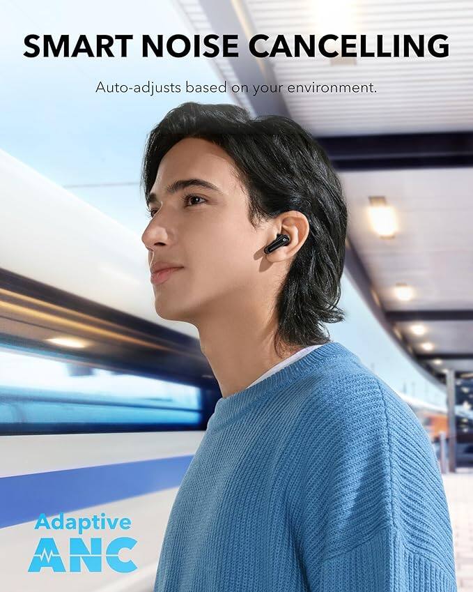 SMART NOISE CANCELLING  
Auto-adjusts based on your environment.  
Adaptive ANC