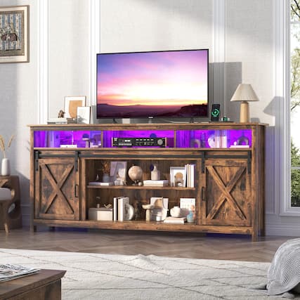 Front. Espafurni - Farmhouse TV Stand for 80 inch TVs, Rustic Entertainment Center TV Cabinet Stands with Power Outlets and LED lights - DJ0100TN-178CM.