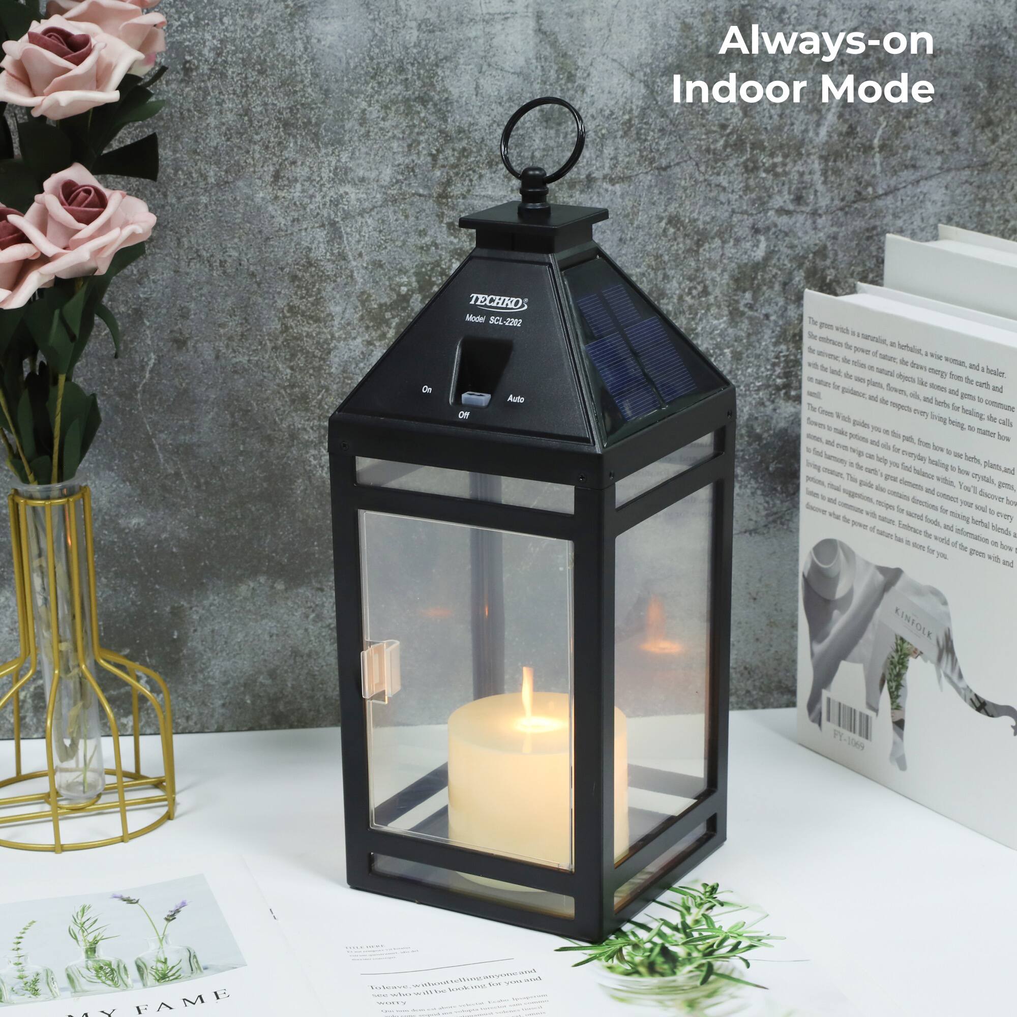 Techko Maid Outdoor Solar Flickering Candle Lantern Vintage