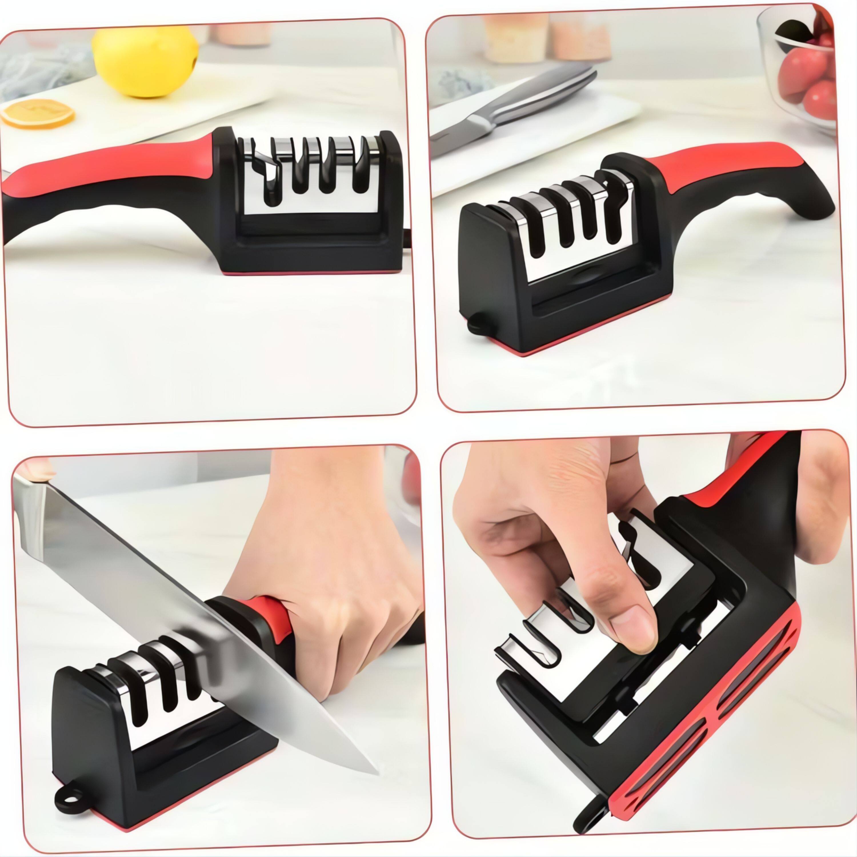 Left. Kitcheniva - 4-Stage Non-Slip Grip Knife Sharpener.
