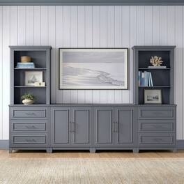 Martha Stewart - Modular 6-Piece Base Cabinet and Hutch Set with Premium Hardware - Slate Blue Frame/Gunmetal Hardware