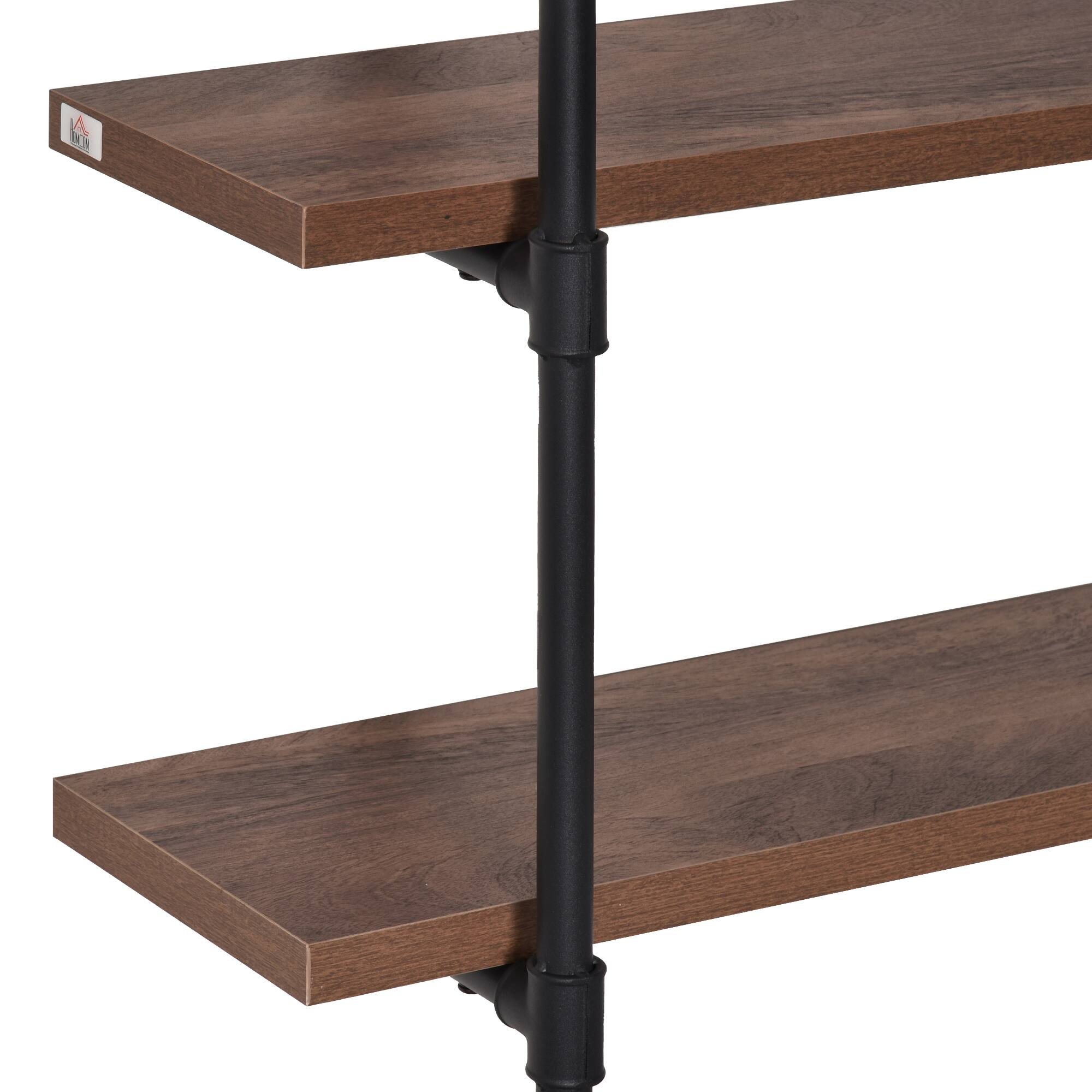 Alt View 7. Homcom - 3-Tier Industrial Pipe Shelves, Floating Wall Mounted Bookshelf, Metal Frame - Brown.