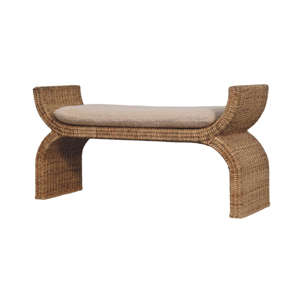 Left. Artisan Furniture - Artisan Furniture Solid Wood Rattan Weave Boucle Bench - Brown.