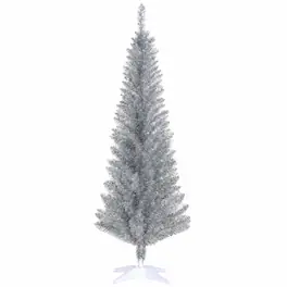 RYHNUYNE - 5 Ft Slim Pencil Artificial Christmas Tree With 294 Realistic Tips, Plastic Base Easy Setup Holiday Decor - Silver