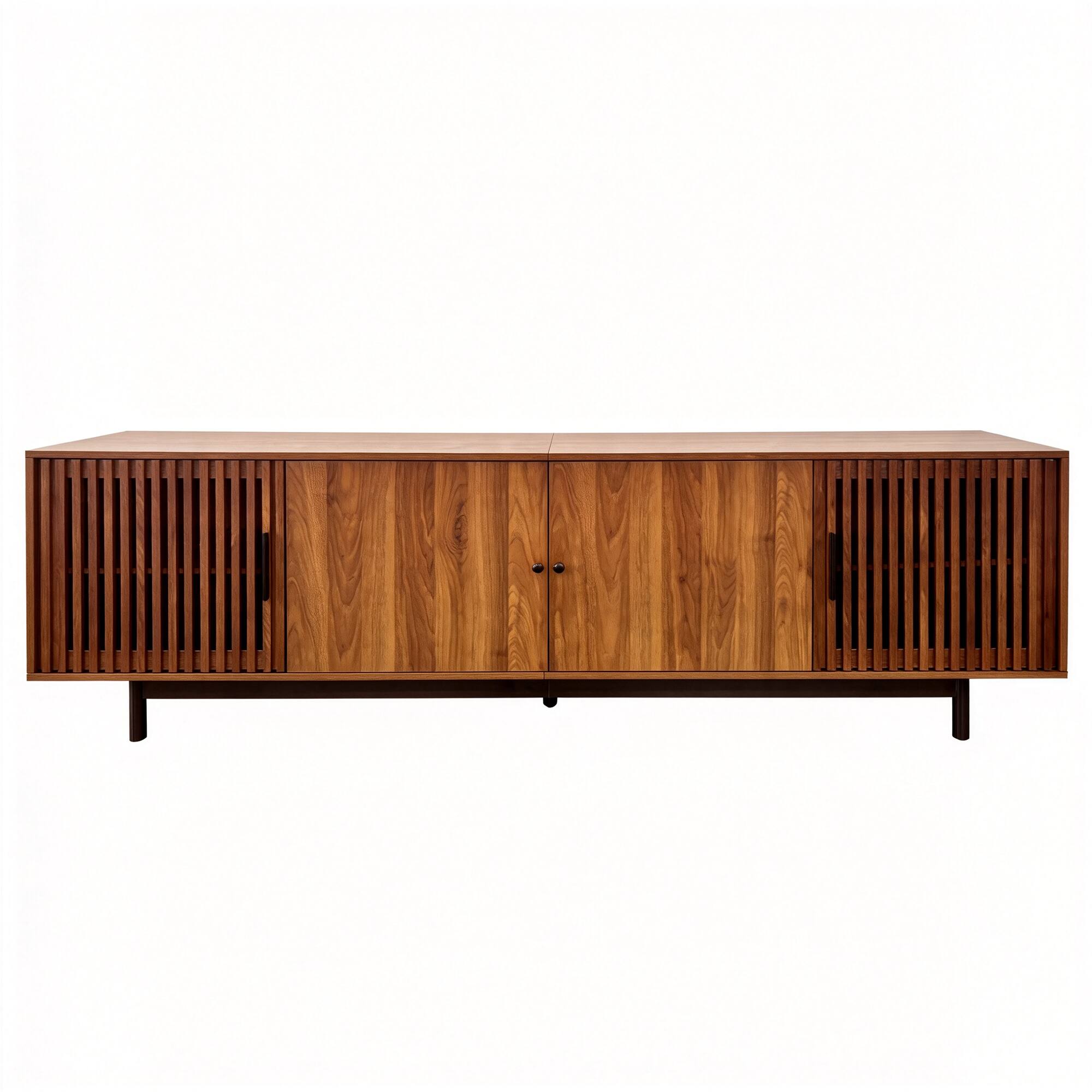Alt View 5. MERAVOM - Mid-Century Modern TV Stand for TVs Up to 85", Entertainment Center with 4 Doors, Adjustable Shelves for Living Room - Walnut.