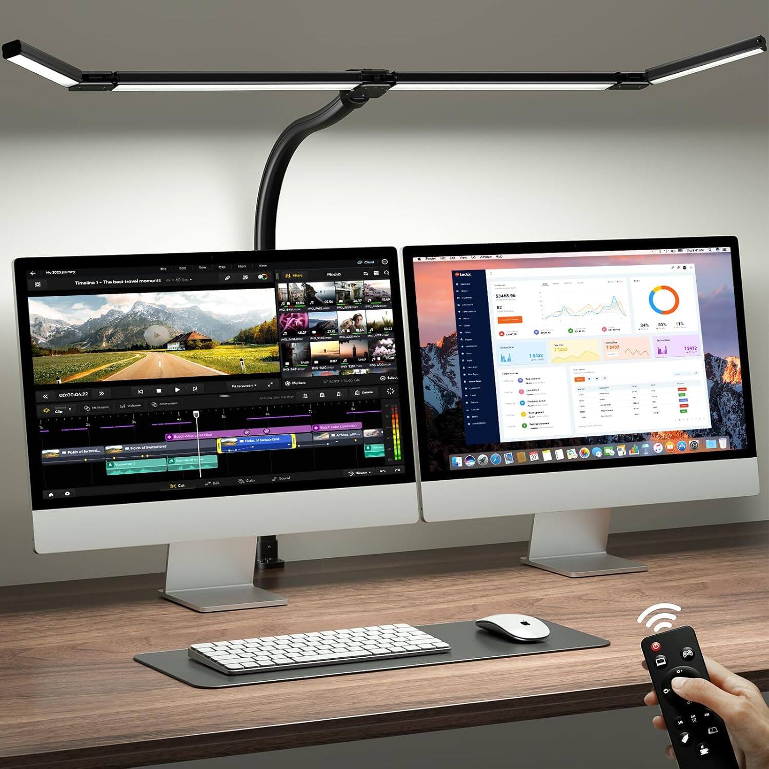 FINEAK - Adjustable 42" Architect LED Desk Lamp with Clamp & Remote - Black