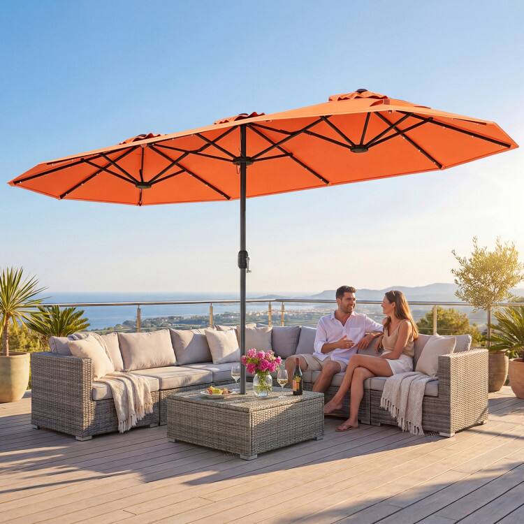 Angle. Mondawe - 13FT Double-Sided Patio Umbrella Solar Lights for Garden Pool Backyard - Orange.