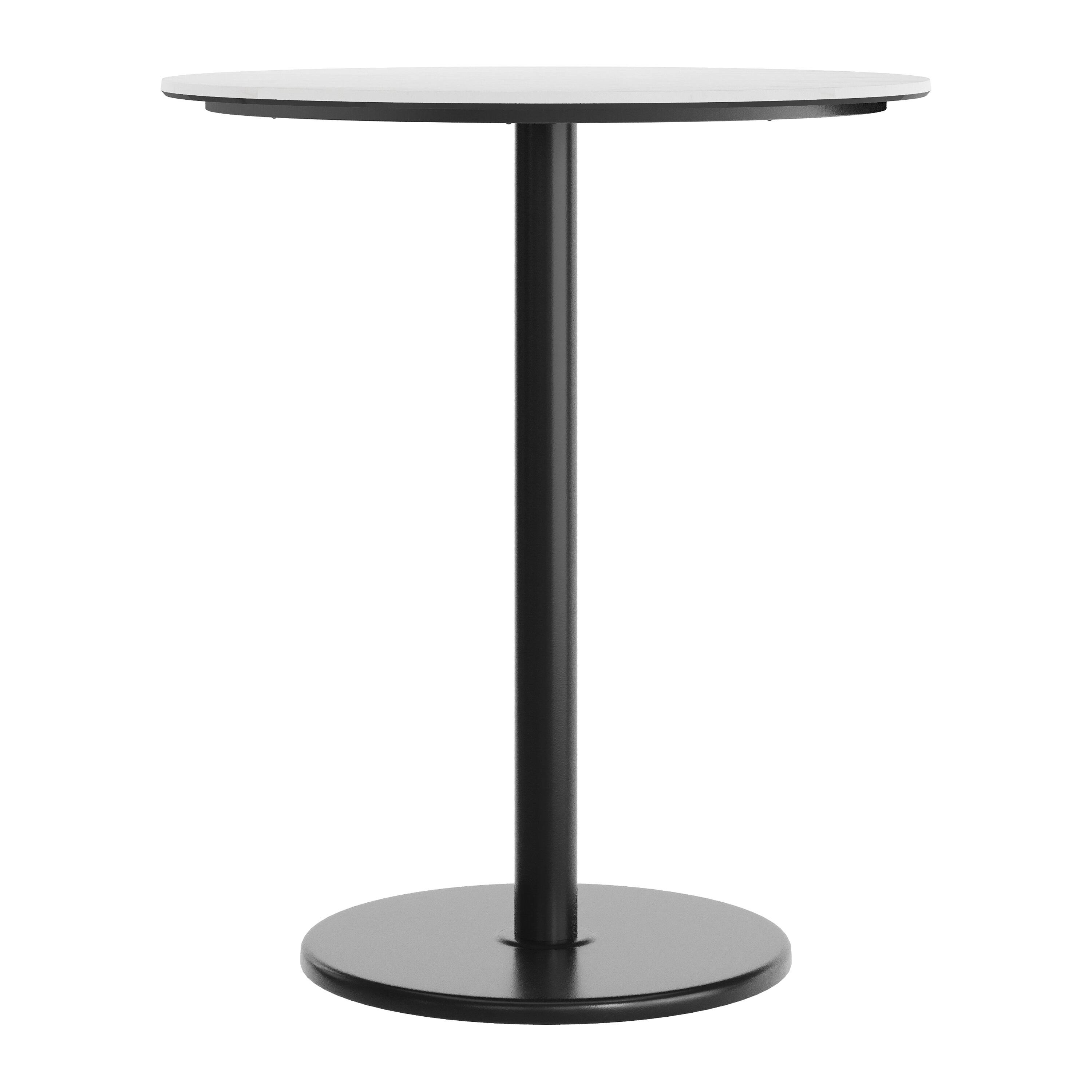 Alt View 7. Emma + Oliver - PureShield Tabletop with Seam-Free Surface Innovation and Bar Height Round Base - White Faux Marble/Black Base.