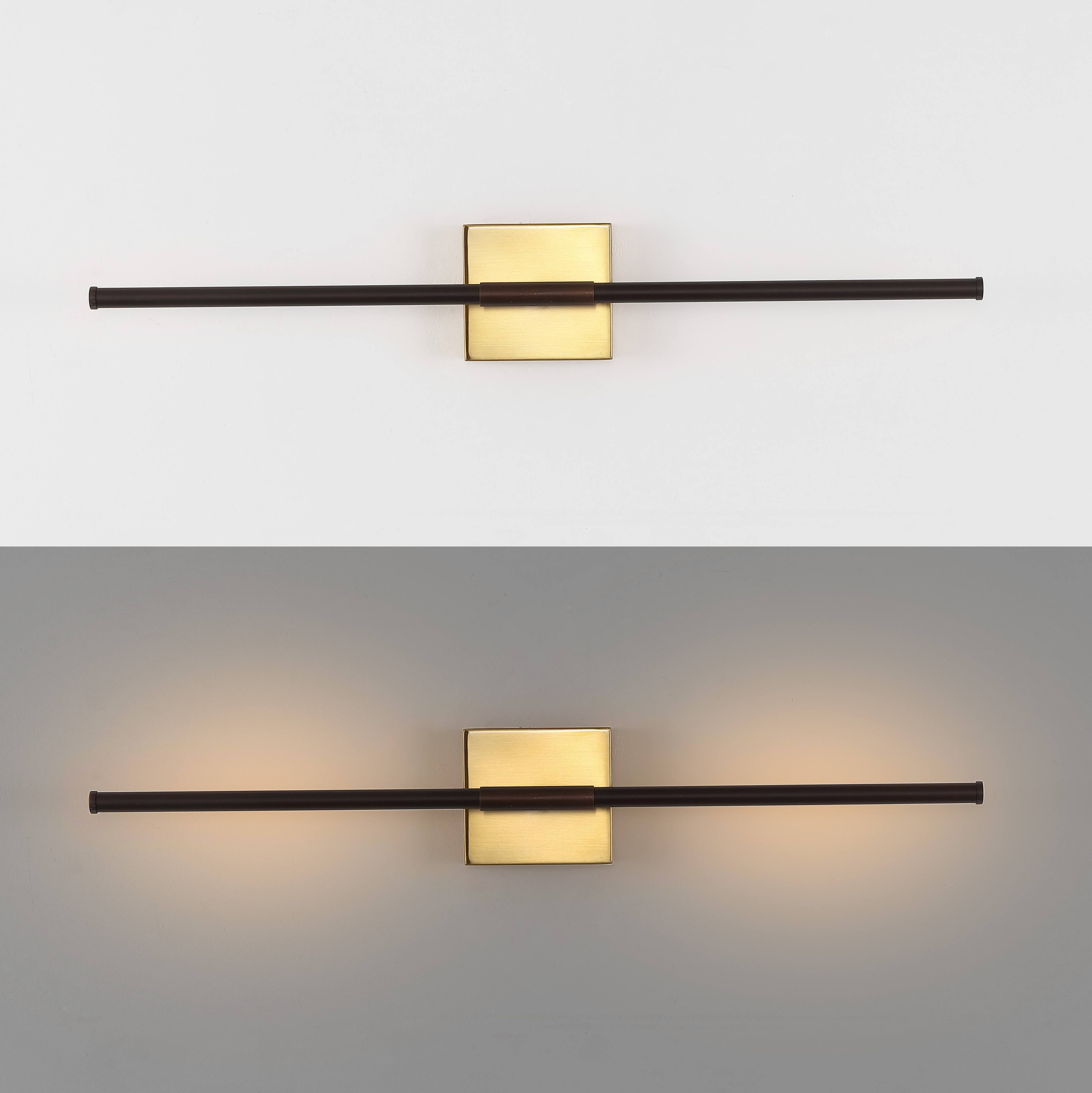 Alt View 4. Jonathan Y - Makena 28" Modern Minimalist Dimmable Integrated LED Metal Wall Sconce, Oil Rubbed Bronze/Brass Gold - Oil Rubbed Bronze/Brass Gold.