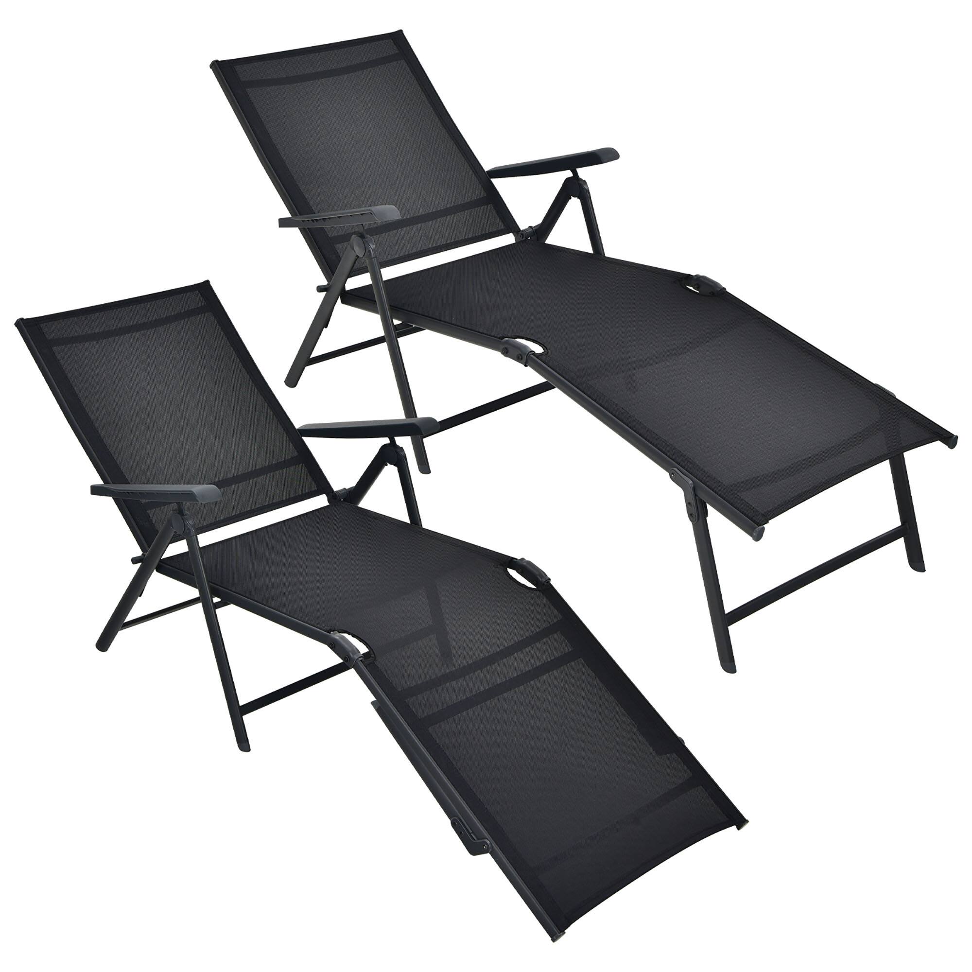 Alt View 1. Gymax - Gymax Set of 2 Outdoor Adjustable Chaise Lounge Chair Patio Folding Recliner Lounge Black - Black.
