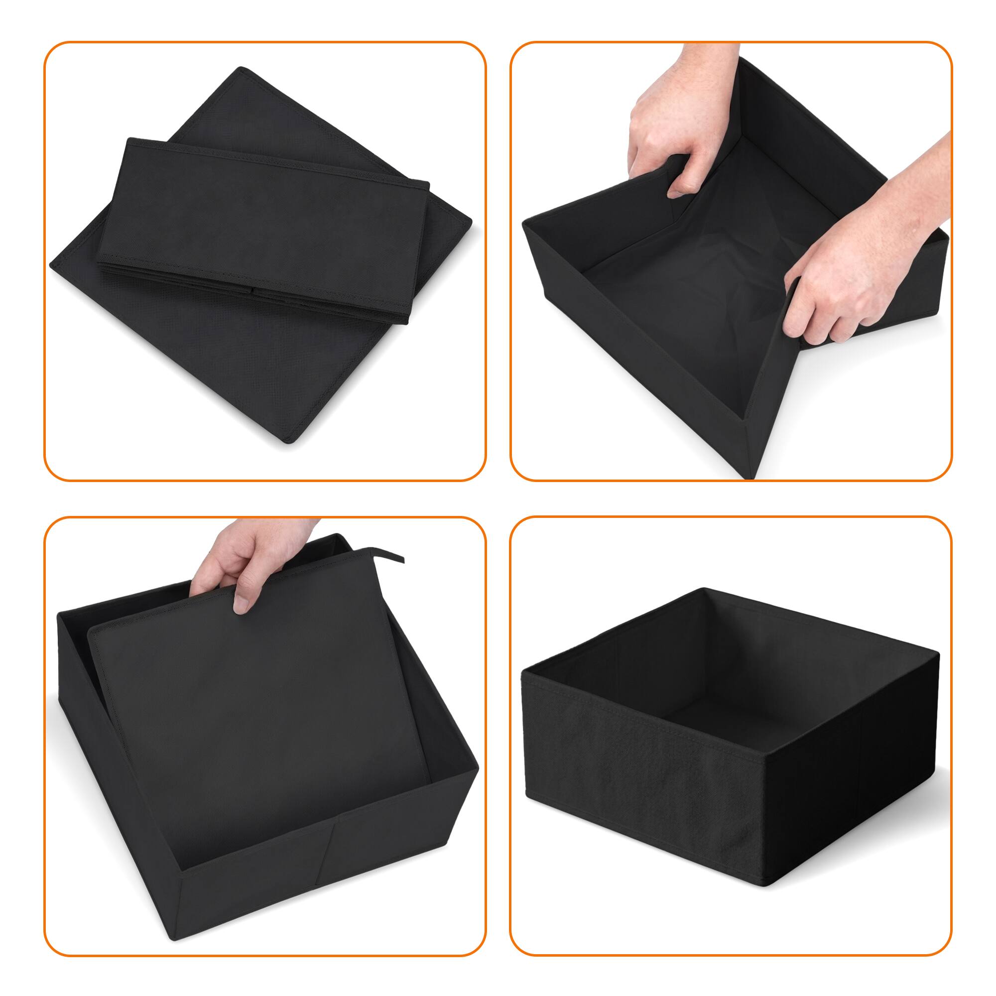 Alt View 2. Cheer Collection - 12-Piece Foldable Fabric Drawer Organizer Set with 3 Bin Sizes, Black - Black.