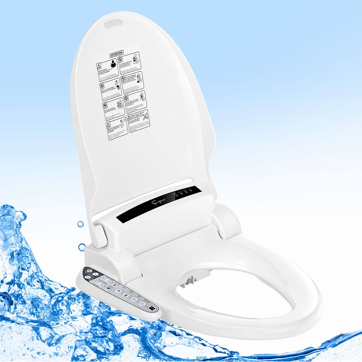 Angle. Empava - Elongated Closed Front Electric Toilet Seat in White - Heated Toilet Seat with Warm Air Dryer and Temperature Control - White.