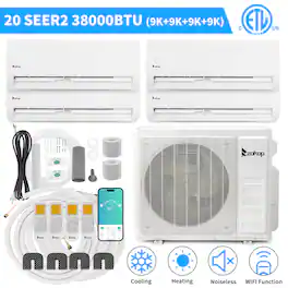 Winado - 38000 BTU WIFI 4 Zone 20 SEER2 AC Ductless Mini Split Air Conditioner Heat Pump: 4 x 9000 BTU w/24.6 Ft Copper Line Set - White