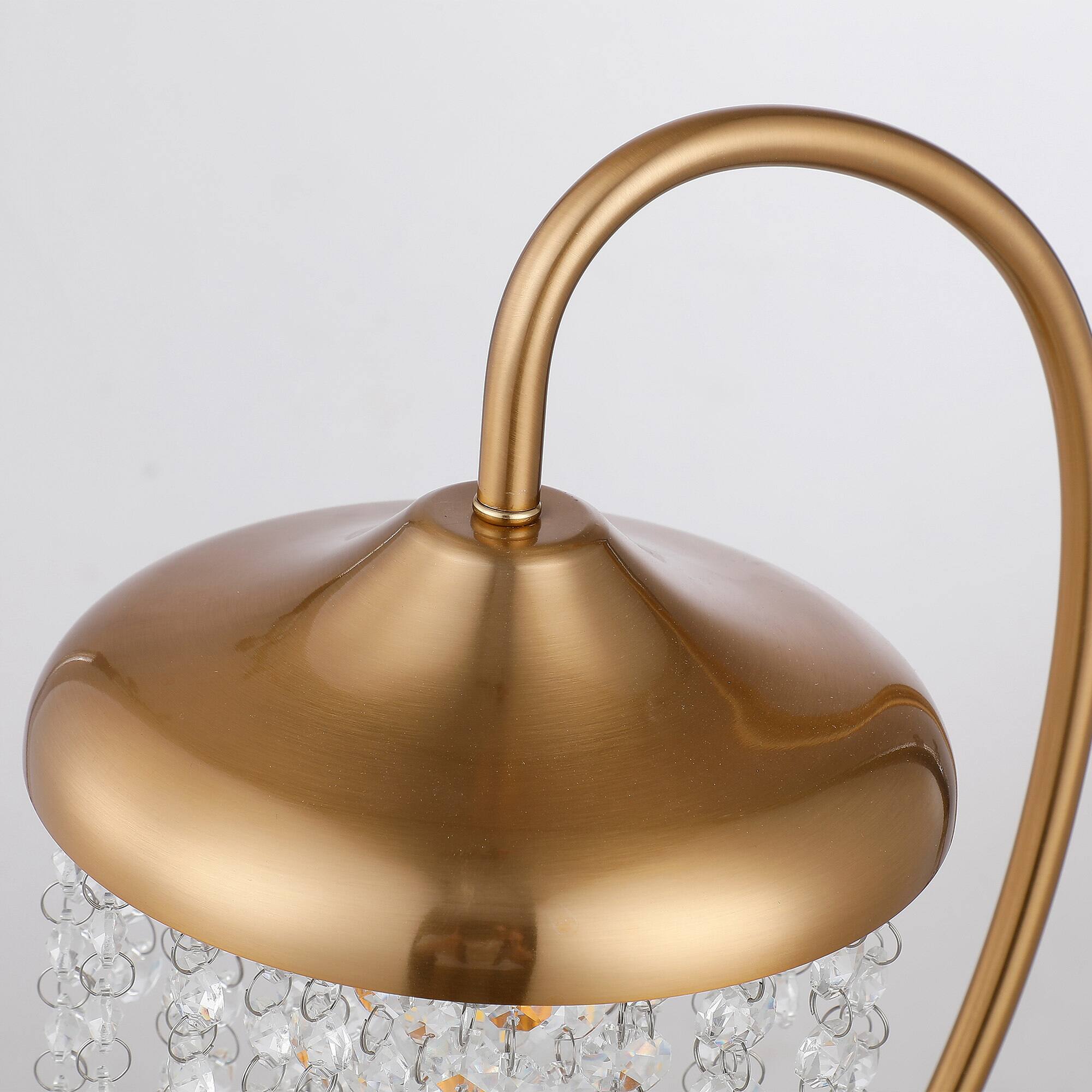 Alt View 5. Parrot Uncle - 21" Modern Arched Table Lamp with Hanging Crystal and Dimmable Switch - Gold.