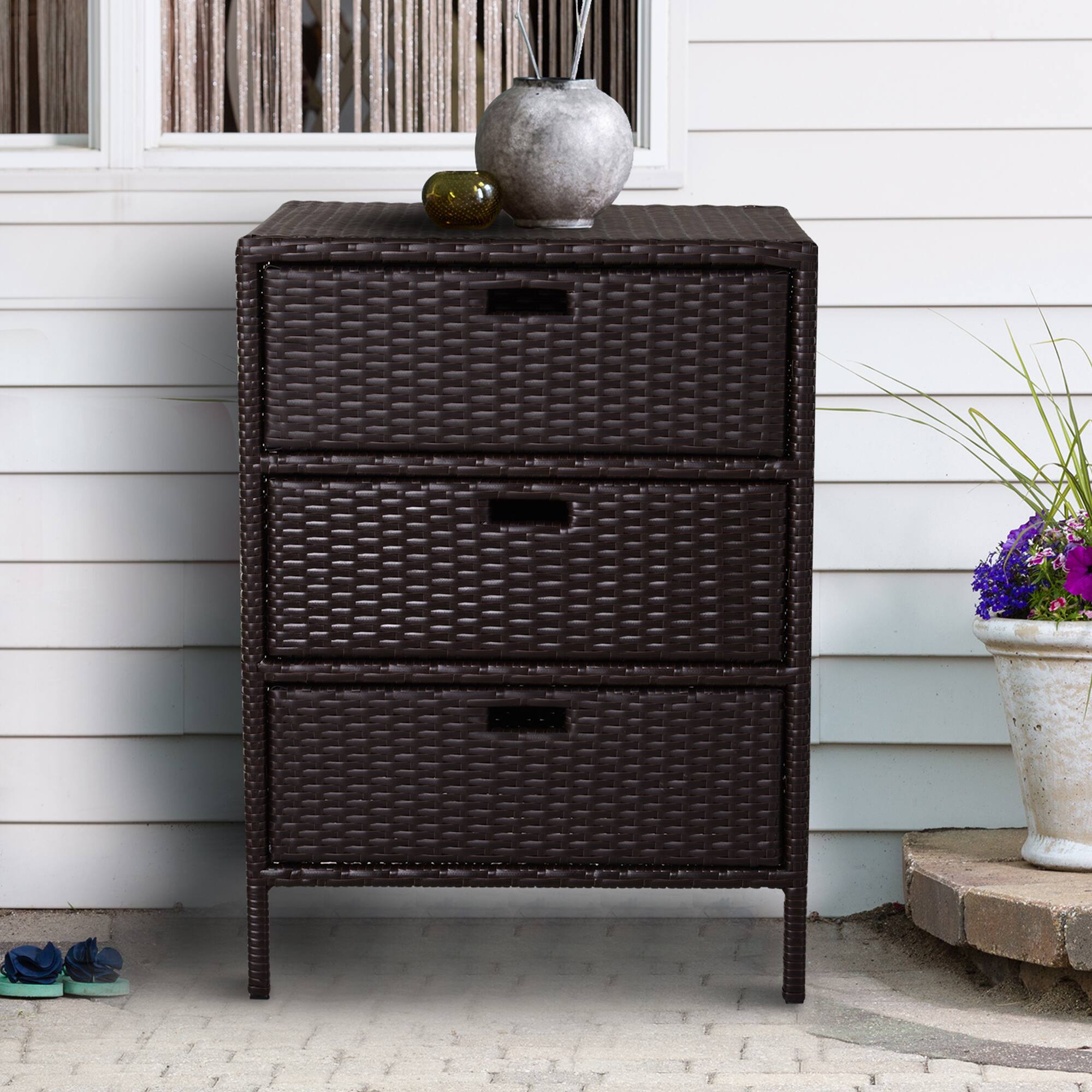 Alt View 1. Outsunny - Outdoor Towel Cabinet, PE Rattan Pool Storage Organizer, Freestanding Outdoor Towel Rack for Pool - Brown.