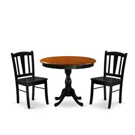 East West Furniture - 3-Pc Kitchen Dining Table Set Contains a Dining Table and 2 Mid Century Dining Chairs with Slatted - Multi-Color