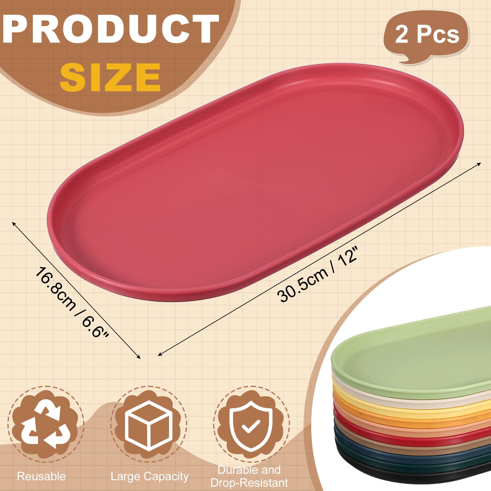 PRODUCT SIZE  
2 Pcs  
16.8cm / 6.6"  
30.5cm / 12"  

Reusable  
Durable and Large Capacity  
Drop-Resistant