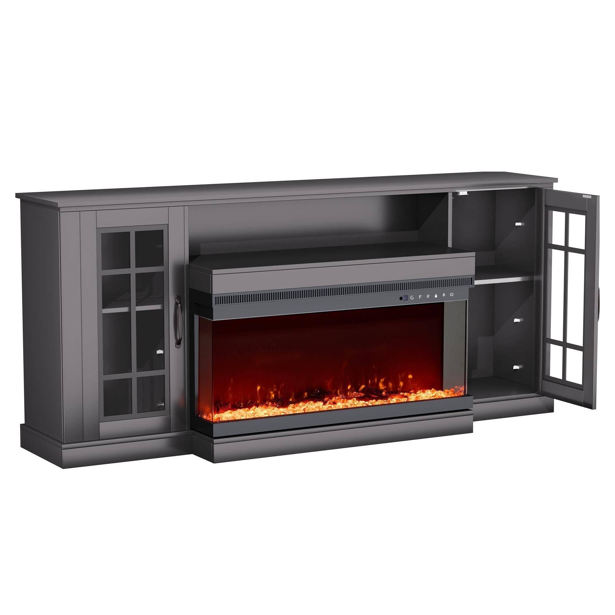 Alt View 5. U-HOMY - 70" Electric Fireplace TV Stand with 3-Sided Glass Fireplace, LED Light Entertainment Console - Black.