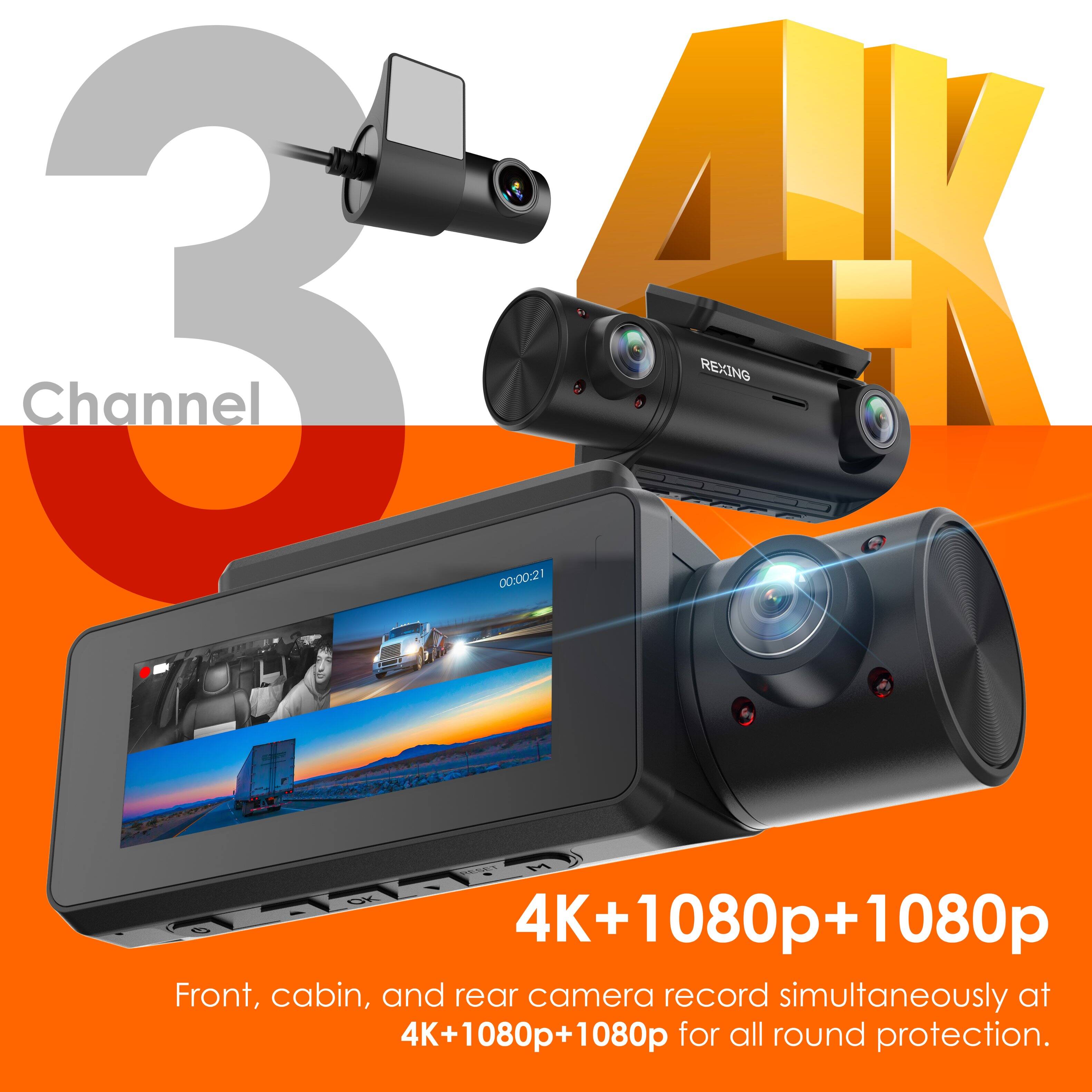 Channel 3 AK REXING 00:00:21 M 4K 4K+1080p+1080p

Front, cabin, and rear camera record simultaneously at 4K+1080p+1080p for all-round protection.