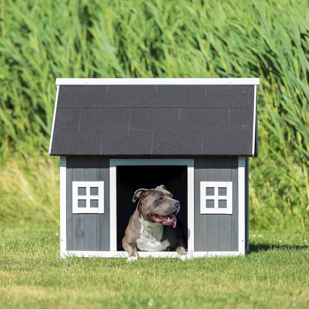 Angle. TRIXIE - Natura Barn Style Dog House - Gray/White.