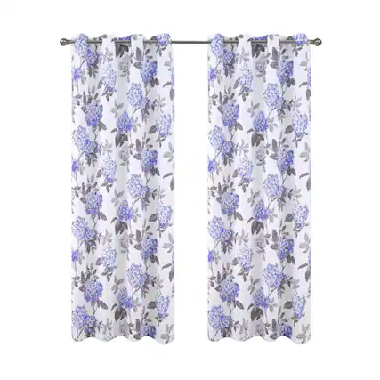 Front. Olivia Gray - Olivia Gray 100% Polyester 200 GSM Hydrangea Printed Blackout Grommet Curtain Panel 54" x 84" Lilac - Lilac.