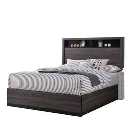 Manhattan Lane - Transitional Wooden Queen Size Platform Bed with Bookcase Headboard - Gray
