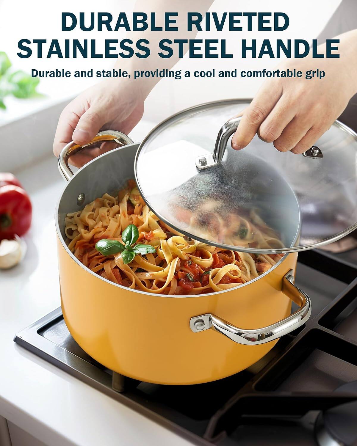 DURABLE RIVETED STAINLESS STEEL HANDLE  
Durable and stable, providing a cool and comfortable grip