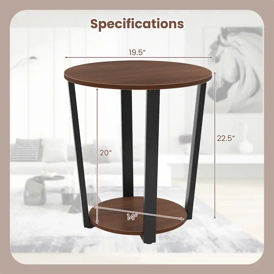 Gymax Industrial End Table Sofa Side Table Set ot 2 Nightstand w ...