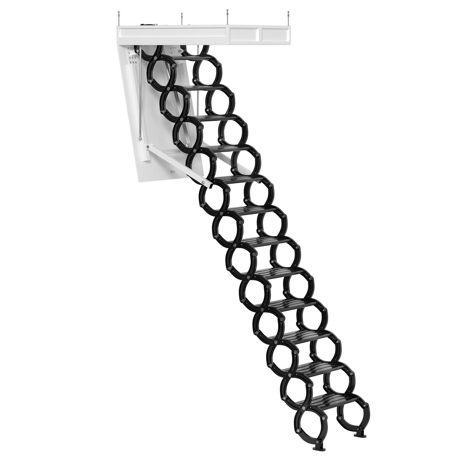 Angle. Topteng - 13-Step Electric Attic Ladder 11.8FT - Aluminum Folding Pull-Down Stairs, 500lb Capacity, Remote Control - Black.