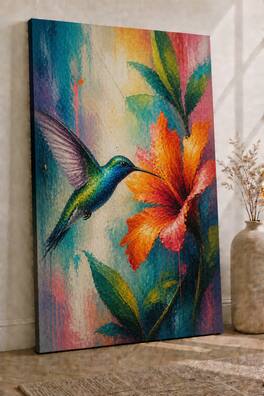 FC Design Large Ready to Hang 24x36" Hummingbird Flower Art Painting ...