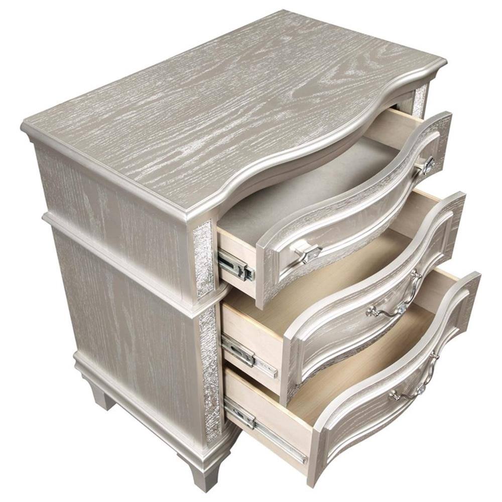 Alt View 2. Coaster Home Furnishings - Evangeline 3-drawer Nightstand - Silver.