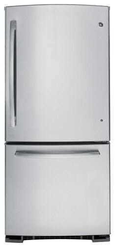 Front Standard. GE - 20.3 Cu. Ft. Bottom-Freezer Refrigerator - Stainless-Steel.