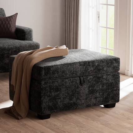 Front. KERDOM - 85'' Wide 3 Seat Sofa Couch Velvet with with Chaise Longue, Deep Seats, Upholstered Convertible Sofa, 900lbs Capacity - Dark Grey - Ottoman Only.