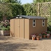 Front. LAUSAINT HOME - 10x10 FT Galvanized Steel Shed Double Lockable Doors Gable Roof and Vent for Backyard Patio Garden - Brown.