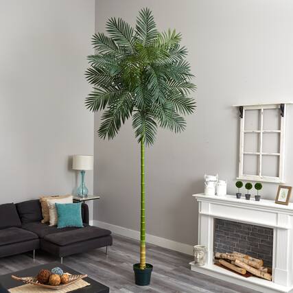 Front. BreeBe - 10’ Golden Cane Artificial Palm Tree - Green.