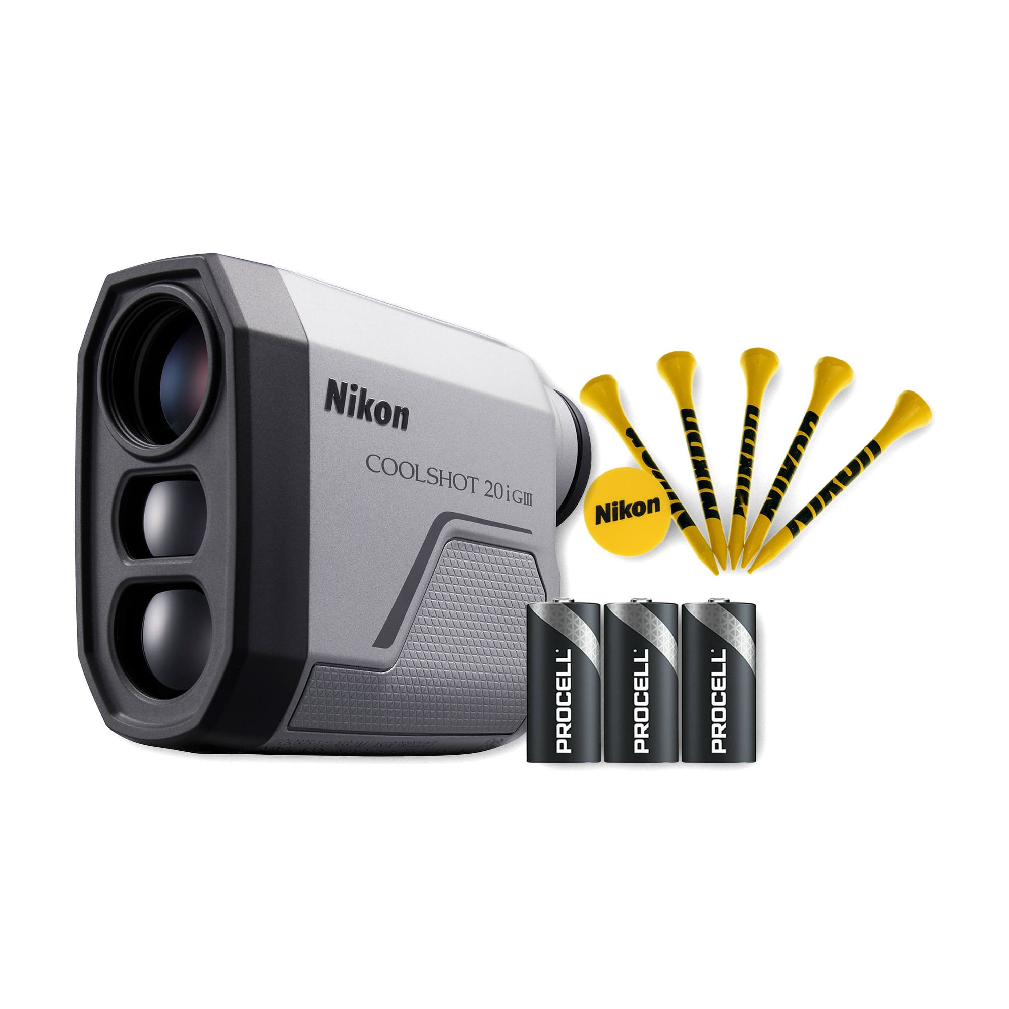 CoolShot 20i GIII 6x20 Golf Laser Rangefinder with Nikon 5 Hardwood Construction Golf Tees