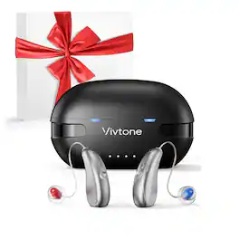 Vivtone - Xpure Rechargeable Bluetooth Hearing Aids with Phone Call & Music Streaming & APP Control for Precise Fitting - Silver with black case