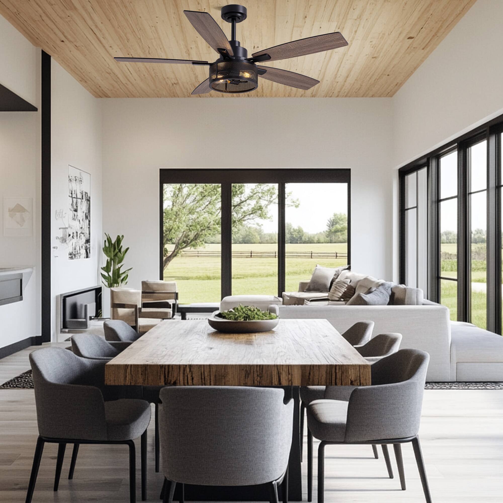 Back. Siljoy - 46" Ceiling Fans with Lights and Remote Control - Black.