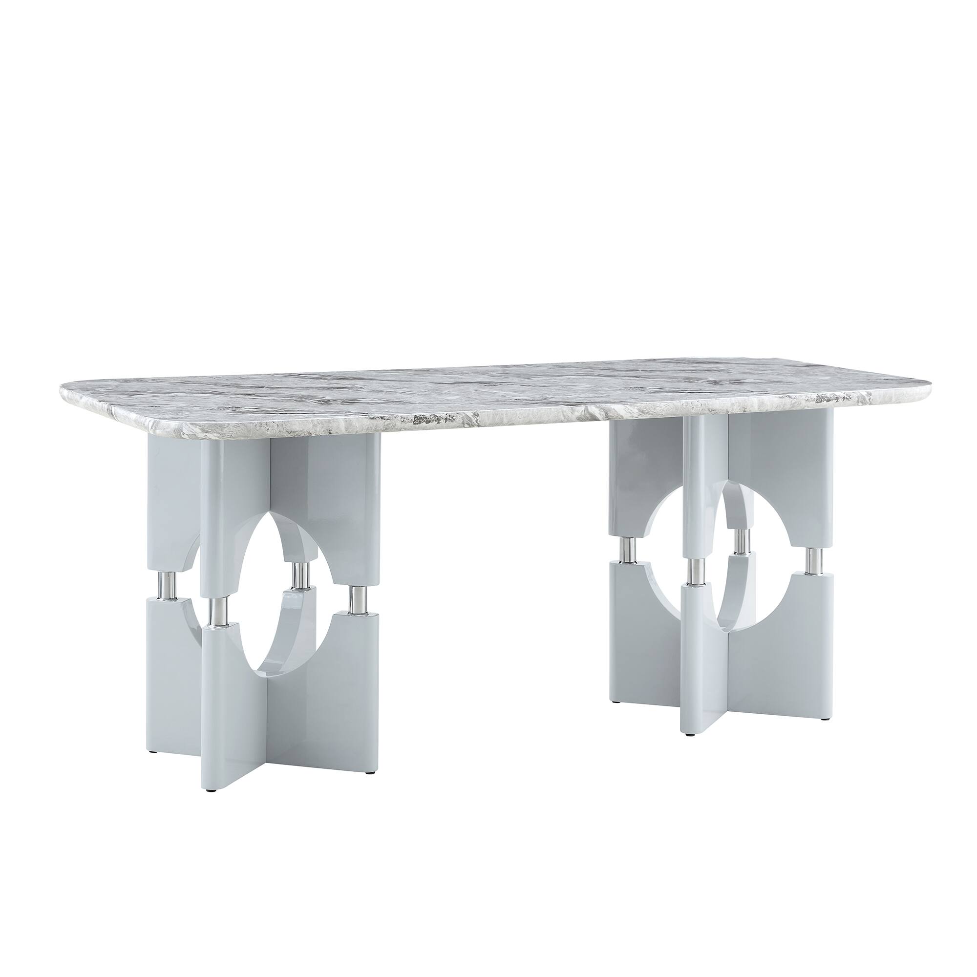 Alt View 6. Loheer - Loheer- 5.9ft Modern Gray Faux Marble Dining Table Sleek Hollow Frame Kitchen Table for Small Apartment - Gray.